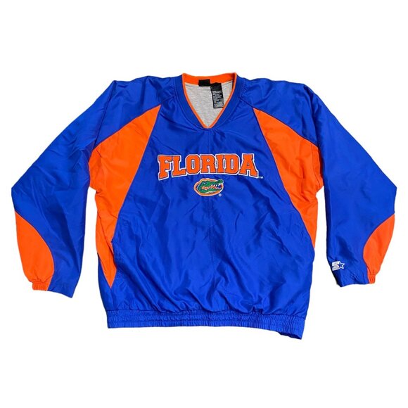 Vintage STARTER Mens L Florida Gators Windbreaker Vneck Pullover Lined Outerwear